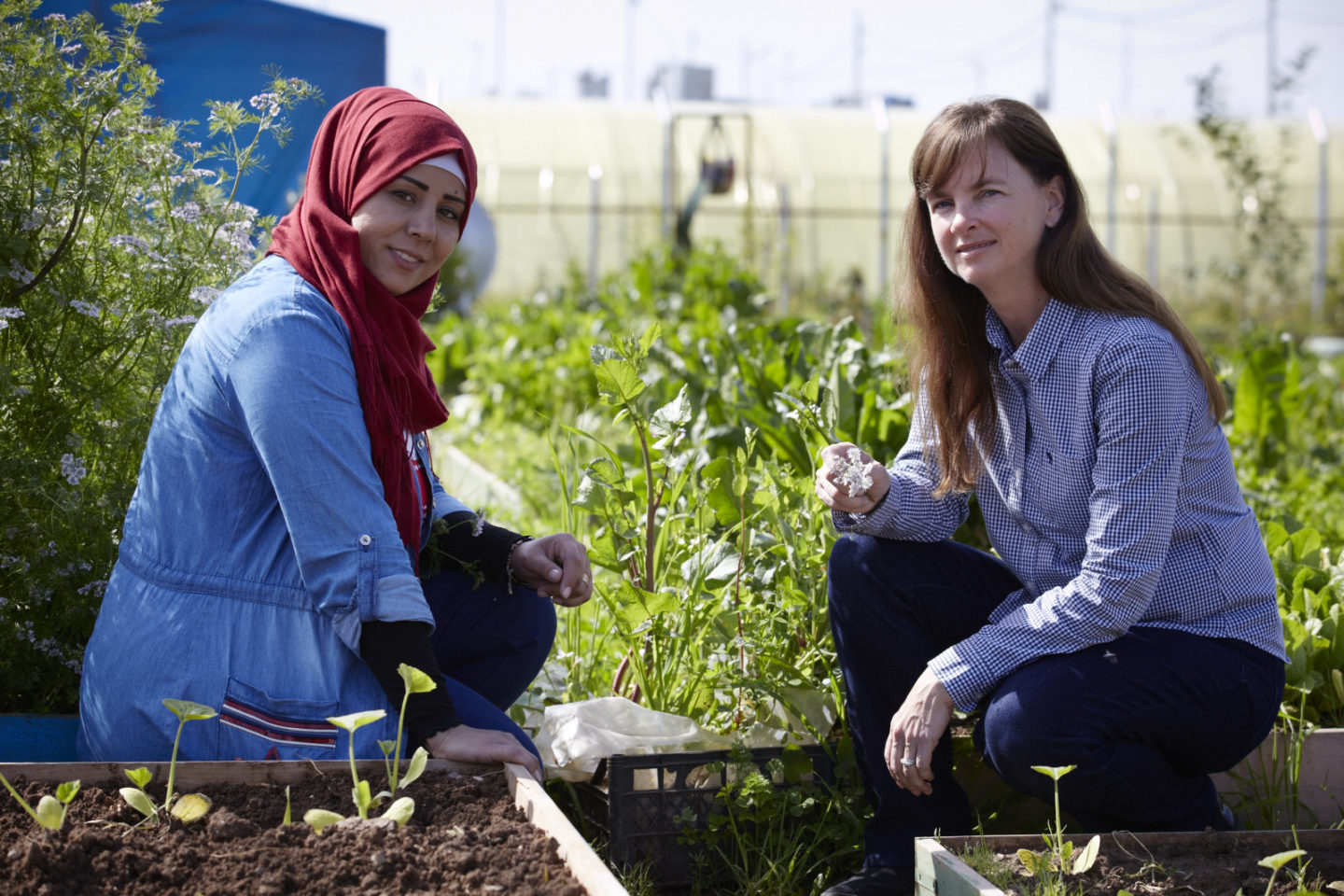 Due donne in giardino comunitario